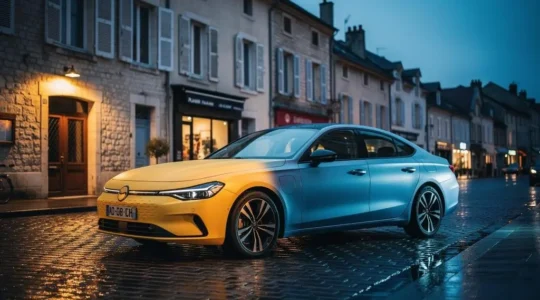 Voiture familiale sous une lumière contrastee illustrant la difference entre une protection totale et une protection partielle en assurance auto