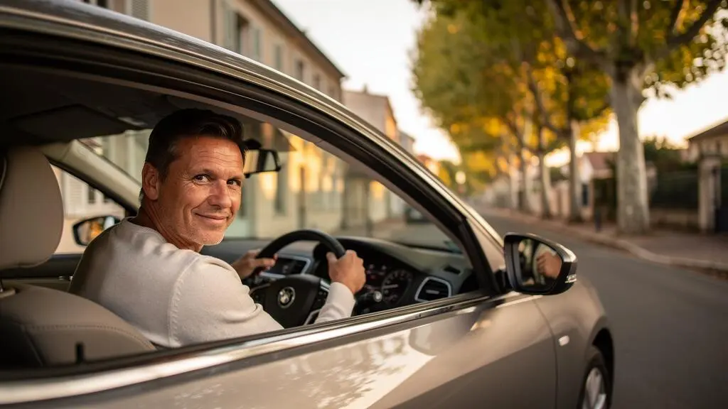 Conducteur expérimenté au volant de sa voiture, symbole de dix années de conduite sans accident et d'économies sur son assurance